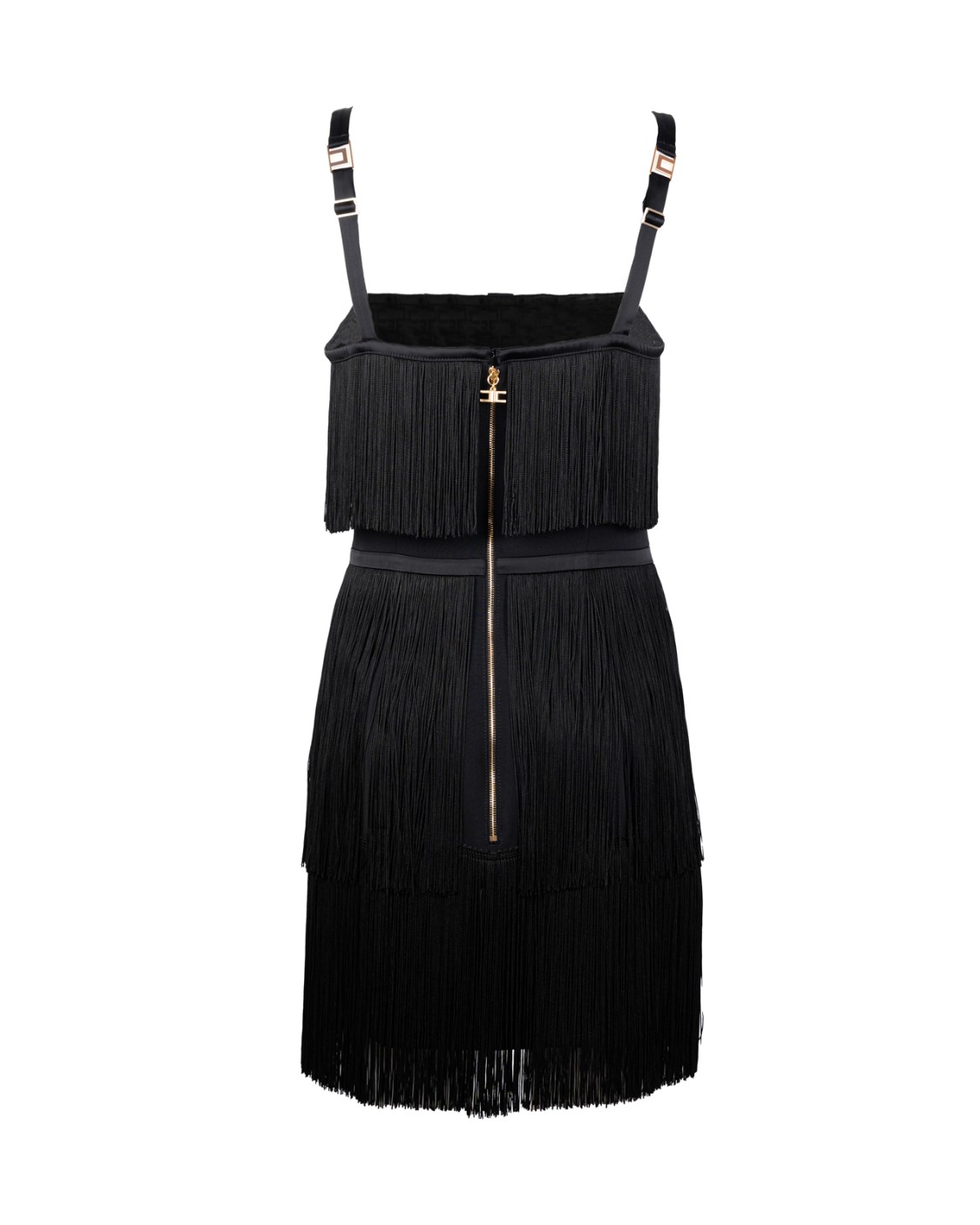 shop ELISABETTA FRANCHI  Abito: Elisabetta Franchi miniabito in crêpe con frange e fiocco.
Fiocchi piatti di raso lucido in tono su décolleté e punto vita.
Fodera in raso monogram.
Zip sulla schiena.
Composizione: 95% Poliestere, 5% Elastane.
Made in Italy.. AB63542E2-110 number 5780958